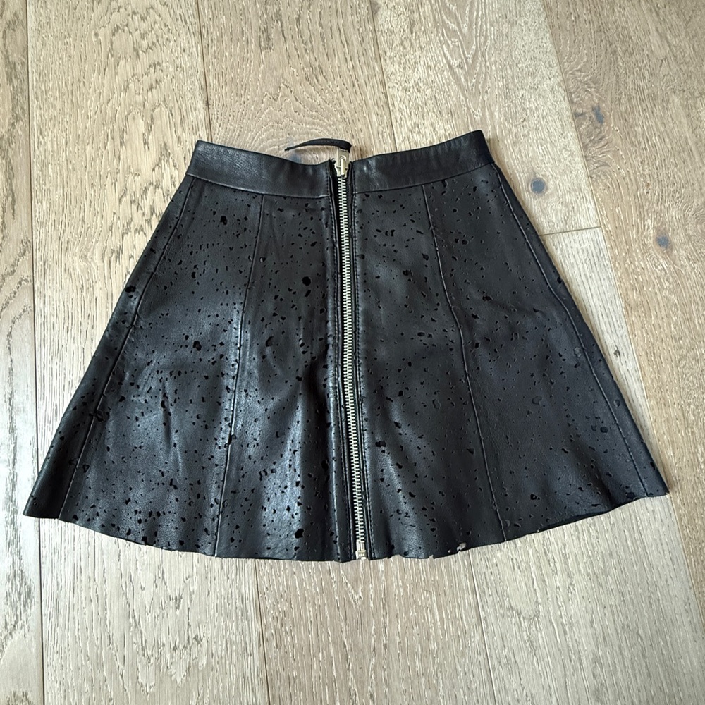 All Saints Black A-Line Leather Skirt